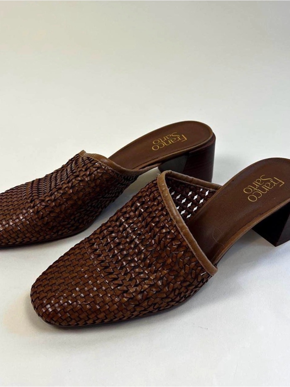 Franco Sarto Dark Brown Woven Leather Mule Heels